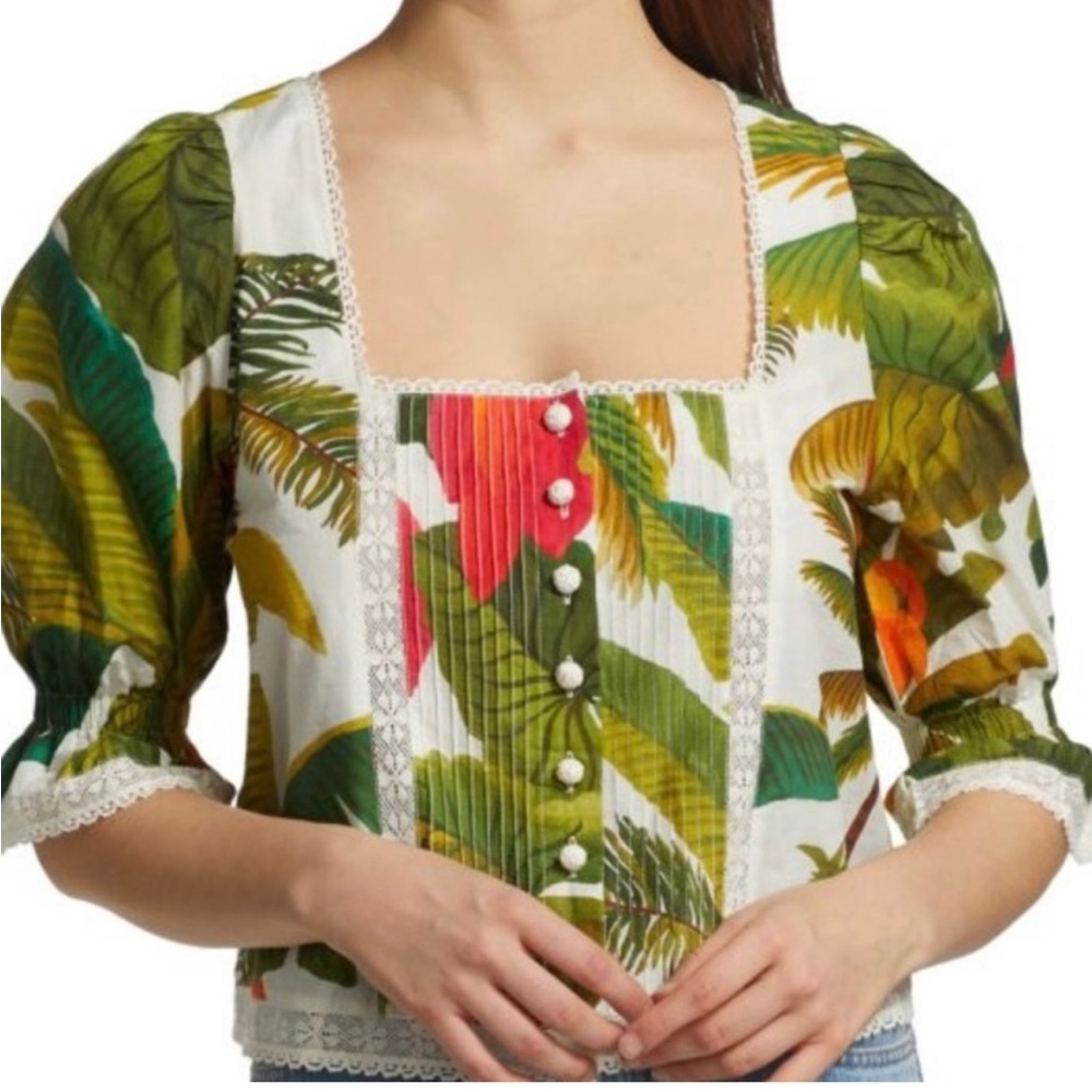FARM RIO Cocoa Forest Puff-Sleeve Blouse - Excellent Used Condition, Large - Picture 16 of 16